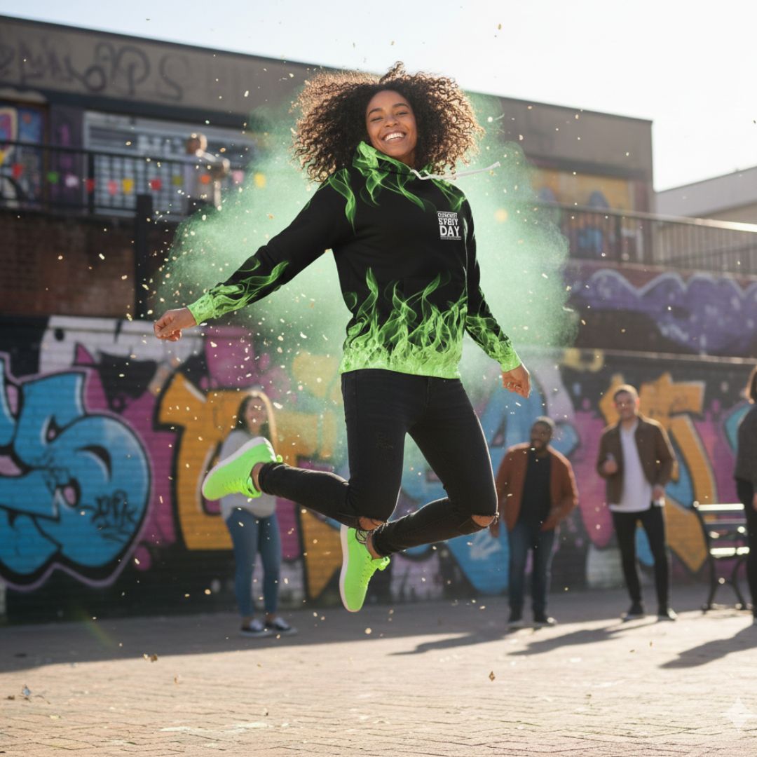 Green Flame Hoodie - Celebrate Every Day Edition - UNISEX, Choose size: M
