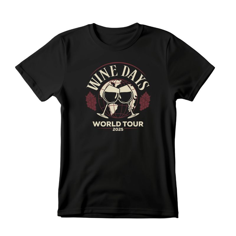 Official 2025 "Wine Days World Tour" Graphic T-Shirt - Unisex Black Soft Blend Wine Days World Tour T-Shirt