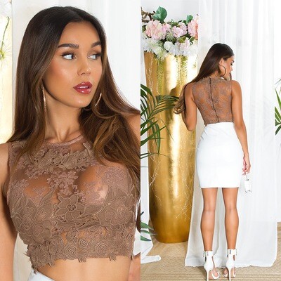 Sexy Koucla crop top with embroidery, transparent