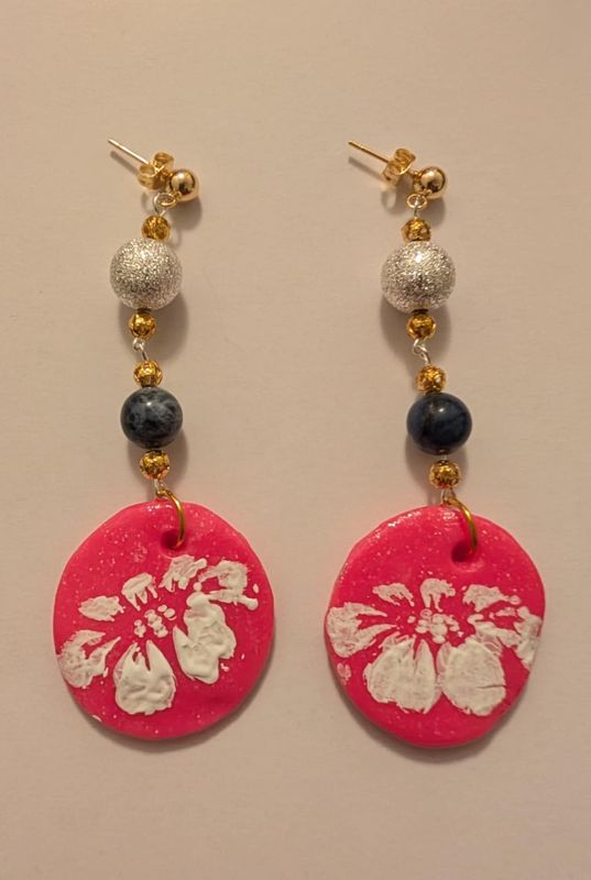 Handcrafted Earrings featuring Handpainted Polymer Clay and Lapis Lazuli beads