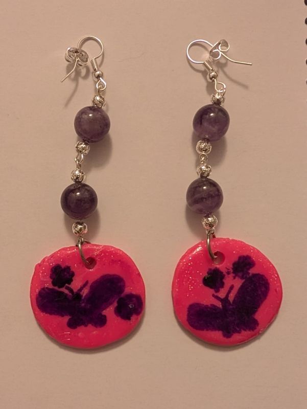Handcrafted Amethyst and Polymer Clay Earrings