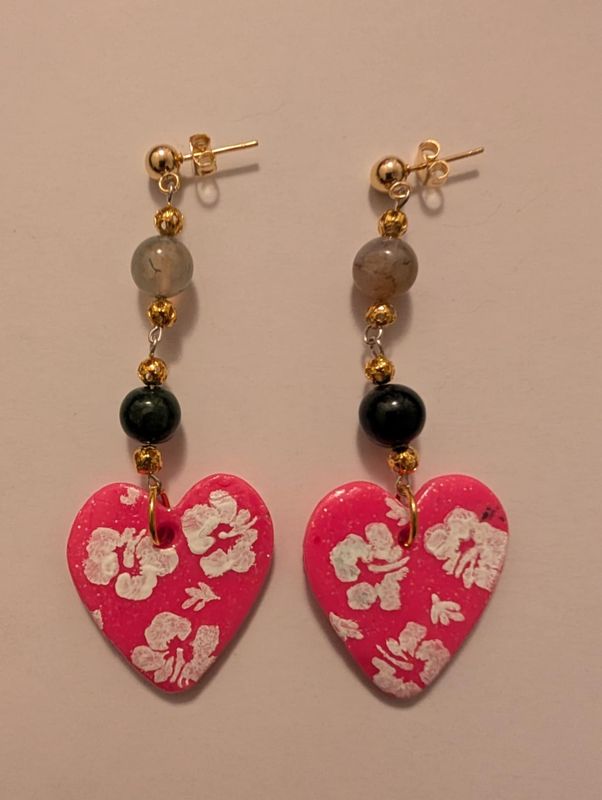 Handcrafted Earrings Indian Agate with Polymer Clay