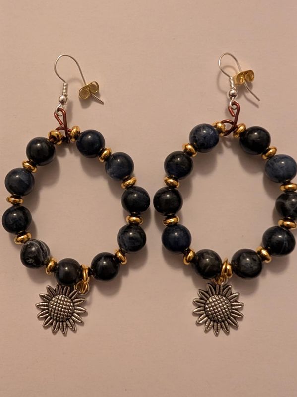Handmade Lapis Lazuli Beaded Circular Earrings