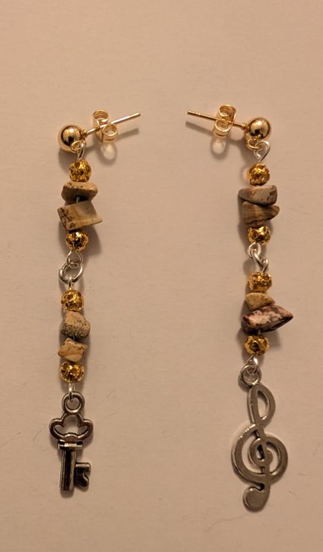 Handcrafted Picture Jasper Earrings with Charms