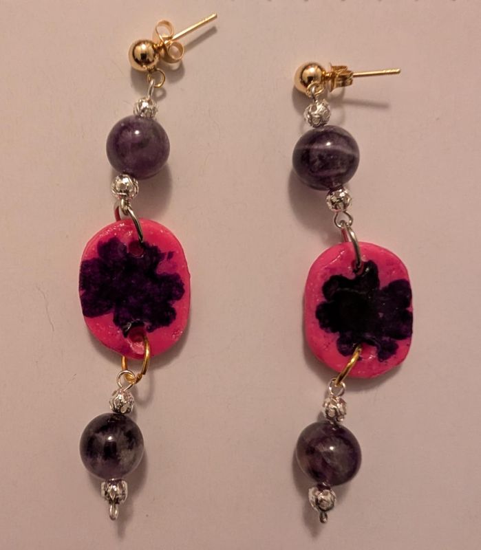 Handcrafted Earrings Amethyst and Polymer Clay