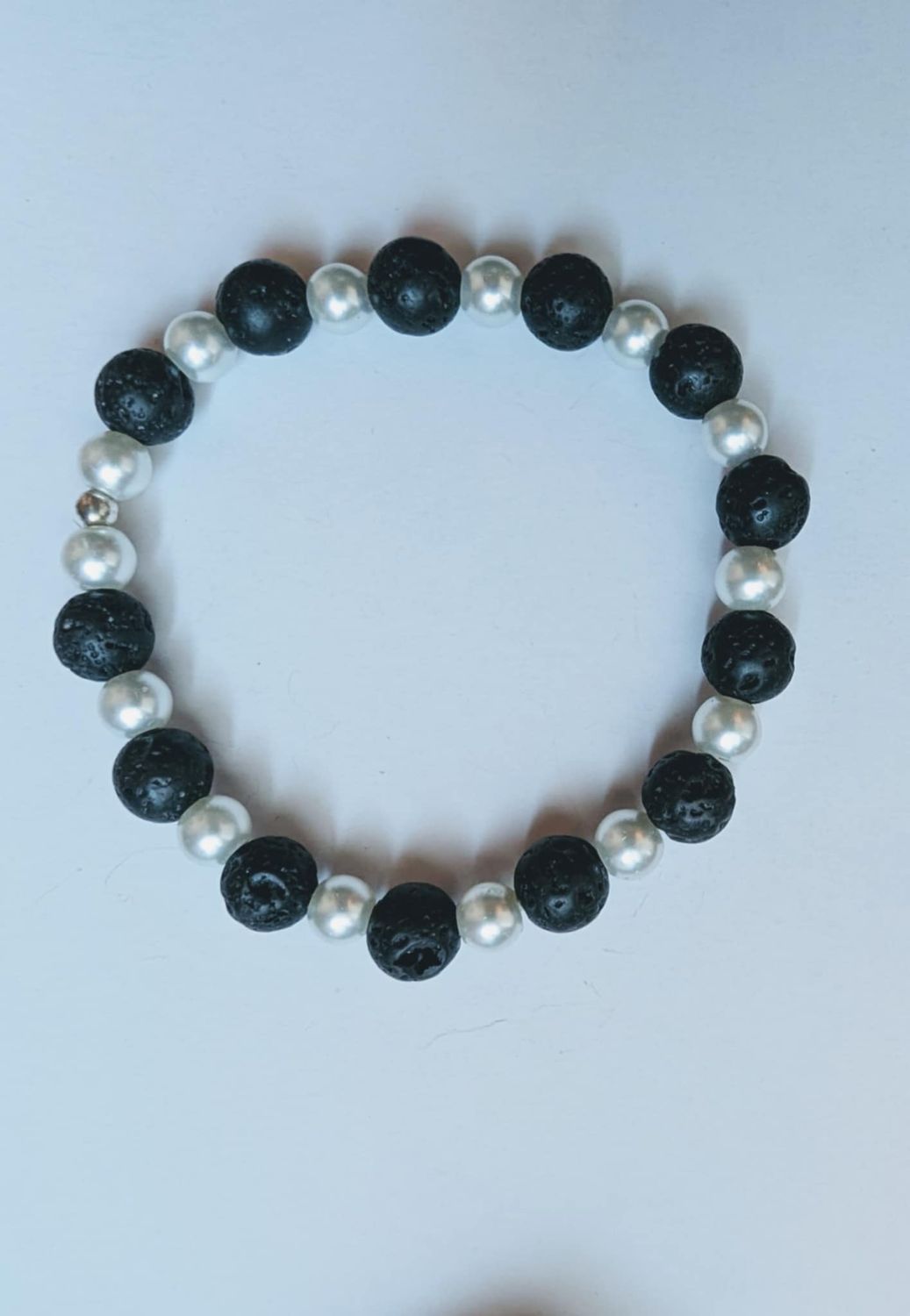 Handcrafted Lavabead and Glass Pearl Bracelet