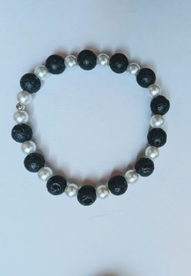 Handcrafted Lavabead and Glass Pearl Bracelet