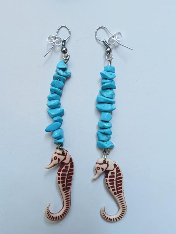 Handcrafted Turquoise and Seahorse Earrings
