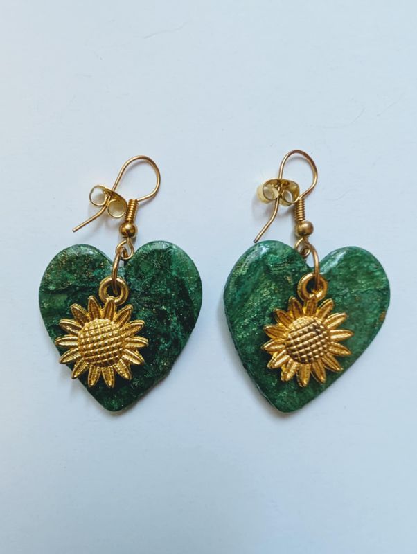 Handcrafted Polymer Clay and Sunflower Charm Earrings