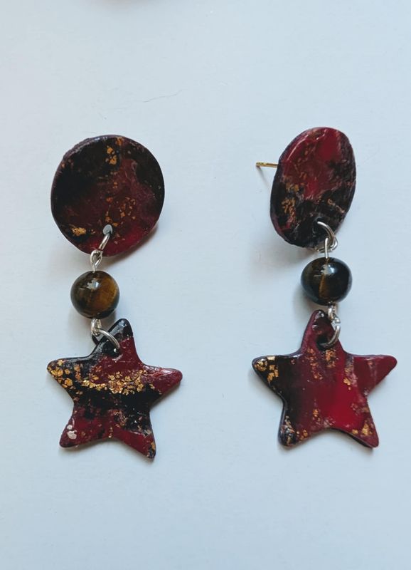 Handcrafted Polymer Clay and Tiger's Eye Earrings