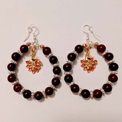 Handcrafted Earrings Garnet with Peacock Charms