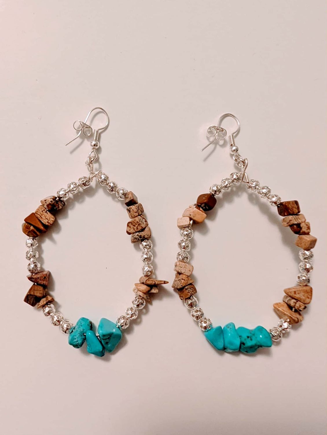 Handcrafted Earrings Turquoise and Picture Jasper