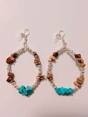 Handcrafted Earrings Turquoise and Picture Jasper