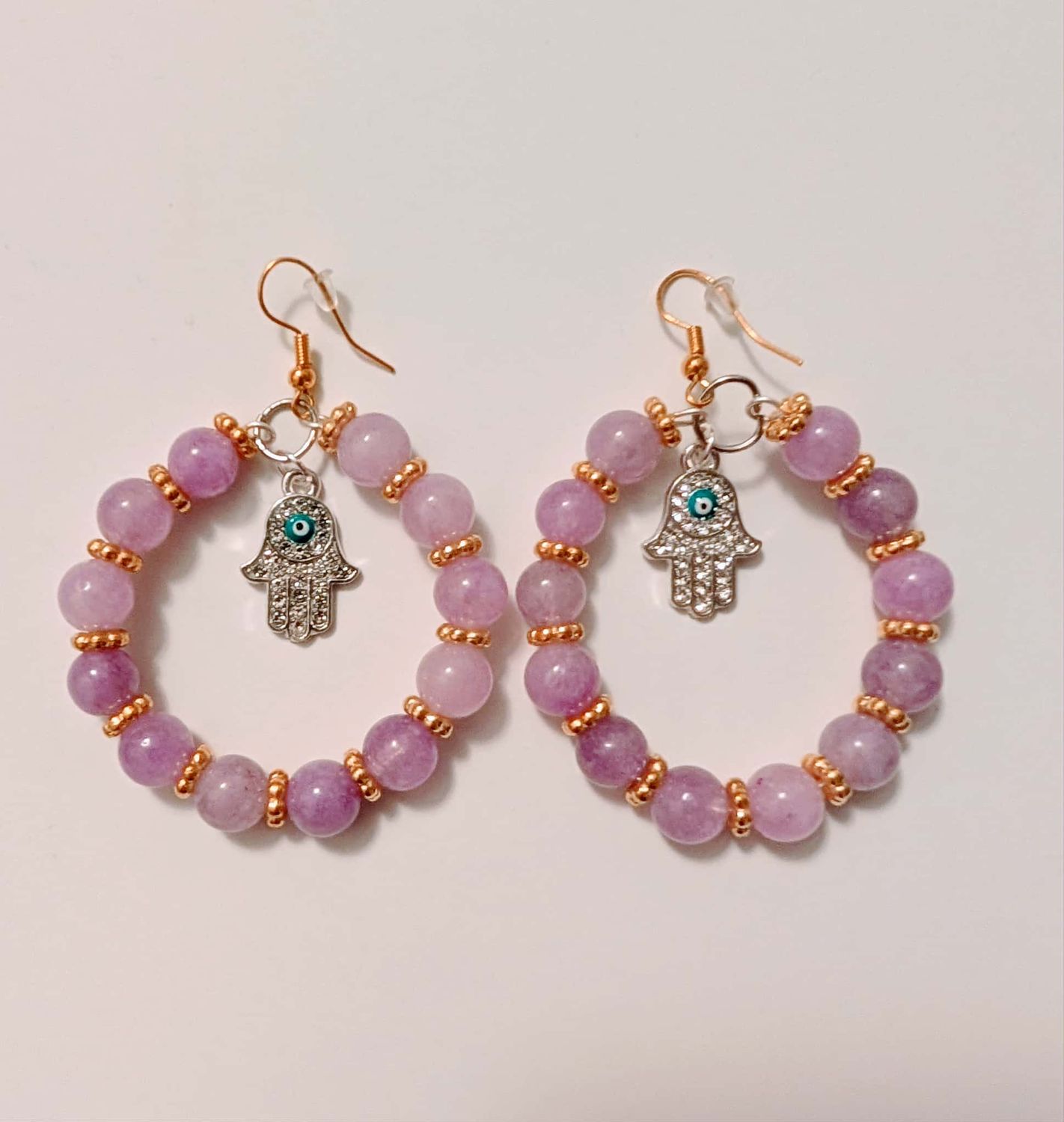 Handcrafted Earrings Lavender Amethyst with Hansa Charms