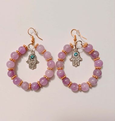 Handcrafted Earrings Lavender Amethyst with Hansa Charms