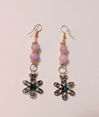 Handcrafted Earrings Lavender Amethyst with Filigree Flower Charms