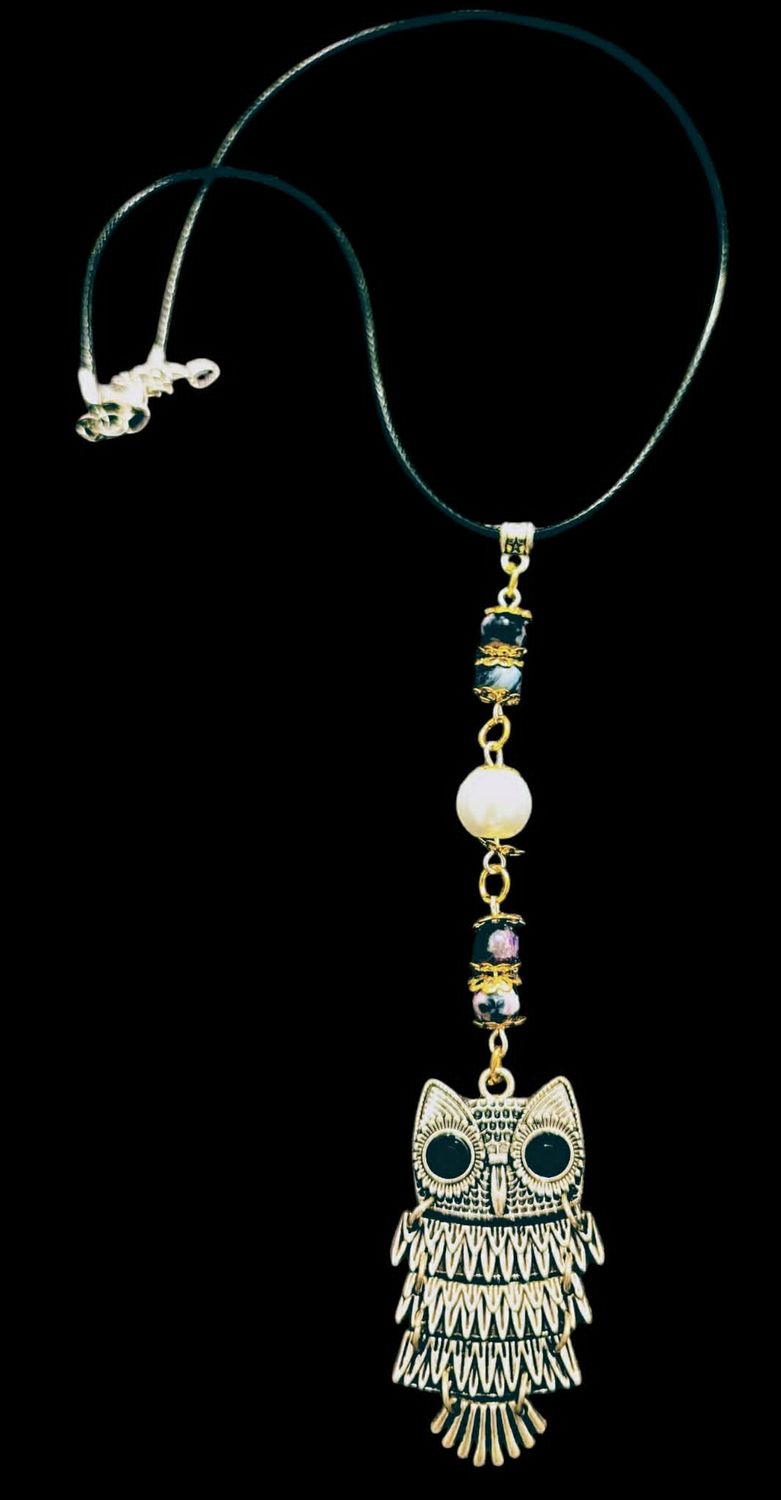 Purple Flame Agate Owl Necklace