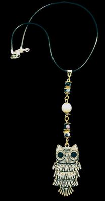 Purple Flame Agate Owl Necklace