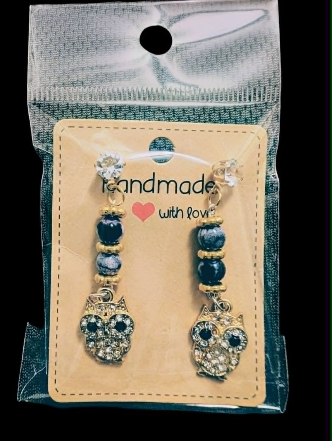 Handcrafted Purple Flame Agate Owl Earrings