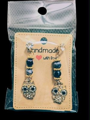 Handcrafted Purple Flame Agate Owl Earrings