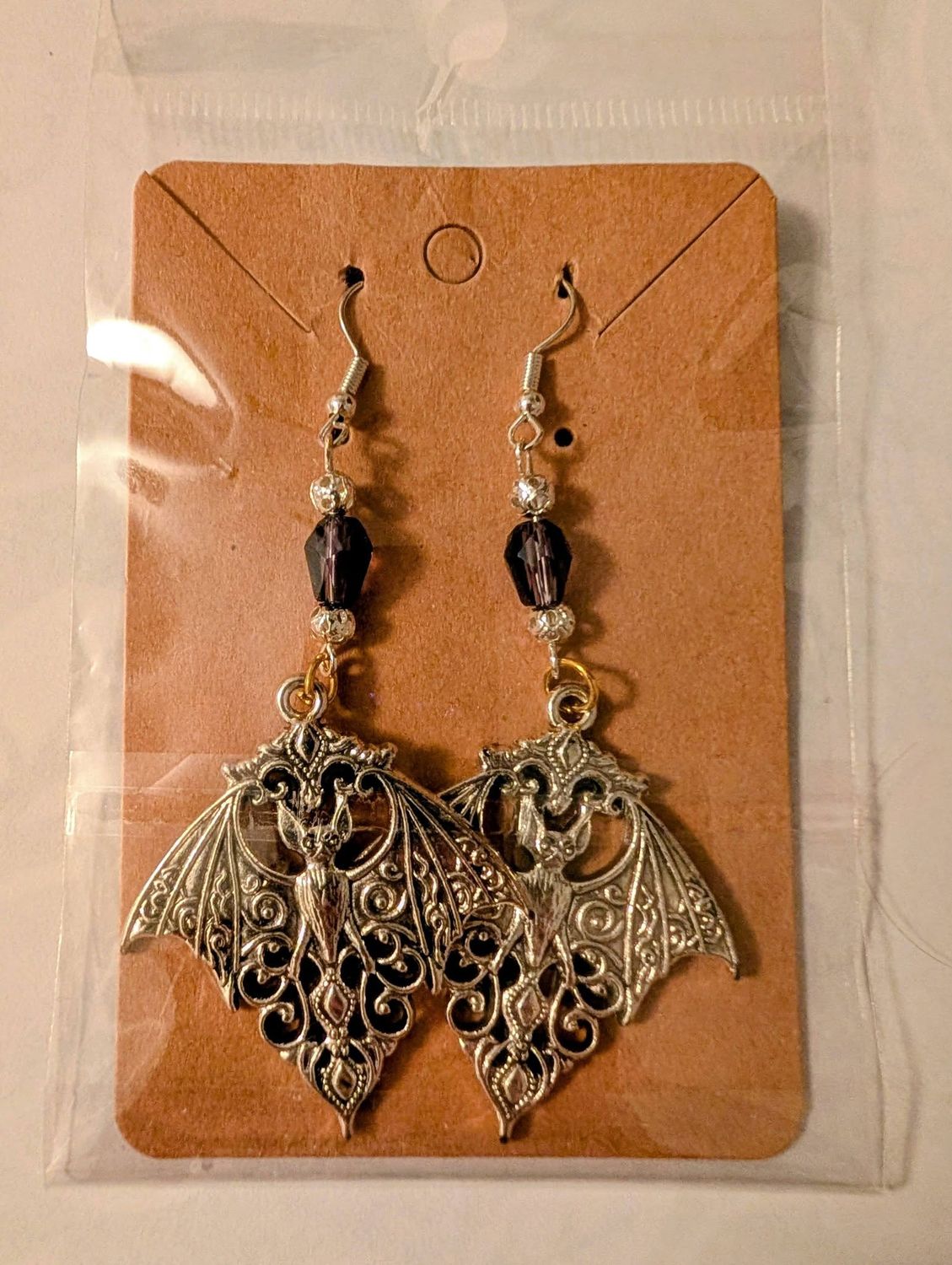 Handcrafted Bat Earrings with Bead Detail