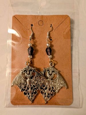 Handcrafted Bat Earrings with Bead Detail