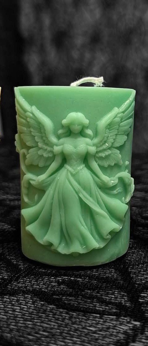 Handcrafted Angel Candle (1) Green (Lemongrass)