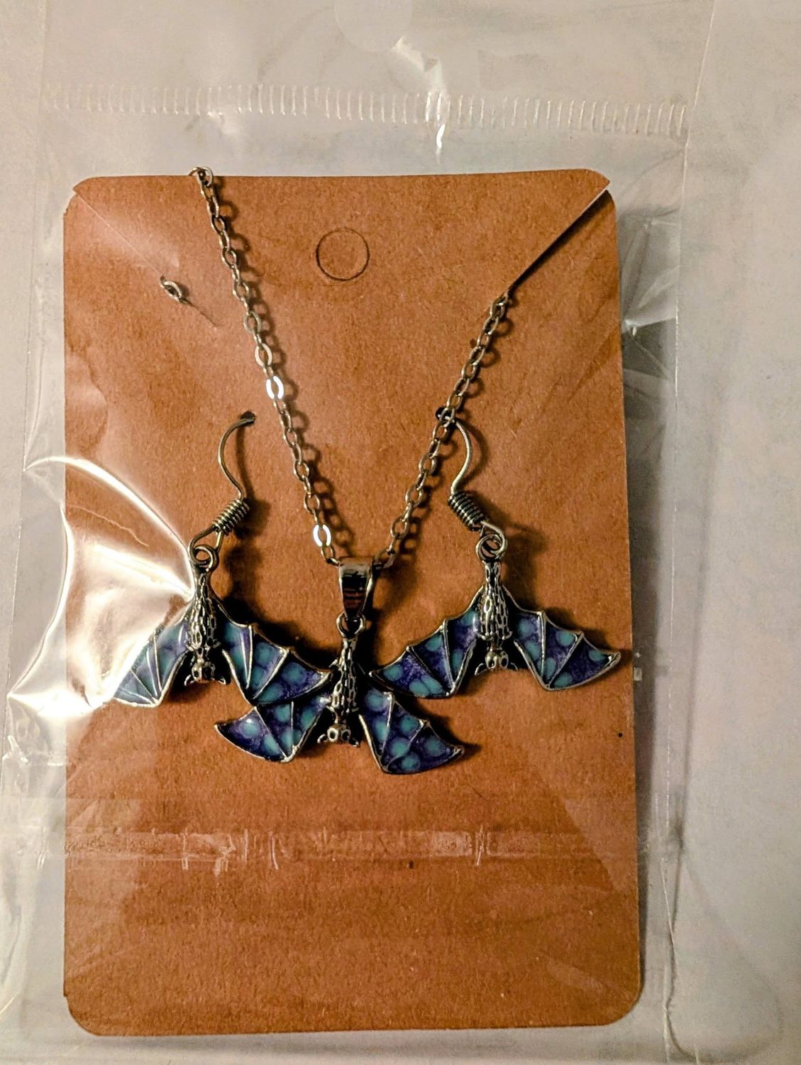 Handcrafted Bat SET Necklace and matching Earrings