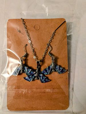 Handcrafted Bat SET Necklace and matching Earrings