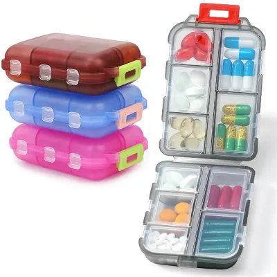 4 Pack Travel Pill Organizer, Small 10 Grid Compartments Pocket Pharmacy.