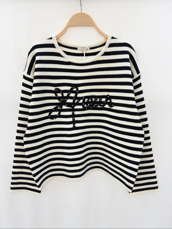 Pull Amour col rond rayures noires