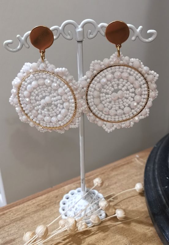 Boucles d&#39;oreilles Blanches et Or en acier inoxydable