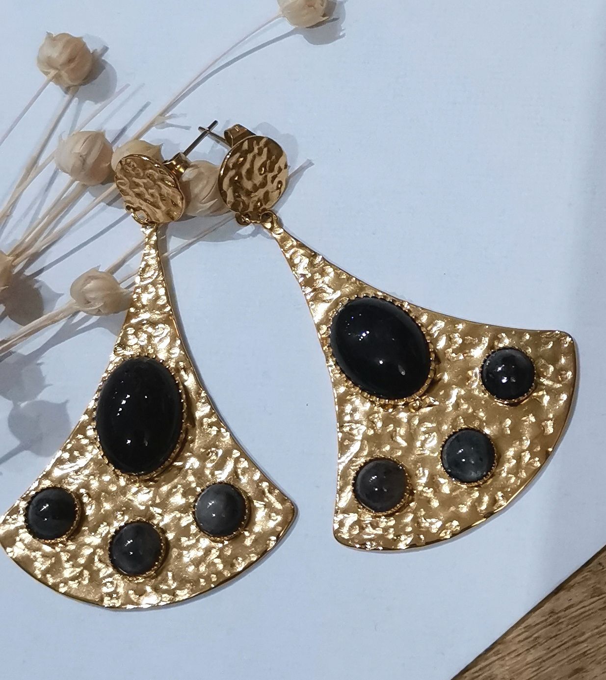 Boucles d&#39;oreilles en acier inoxydable, dorées et noires