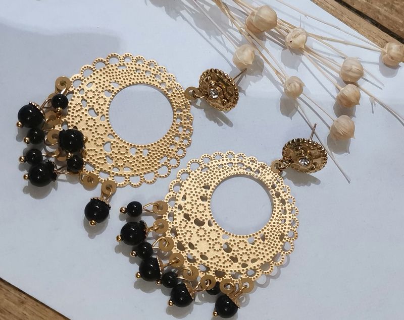 Boucles d&#39;oreilles en acier inoxydable, noires et dorées
