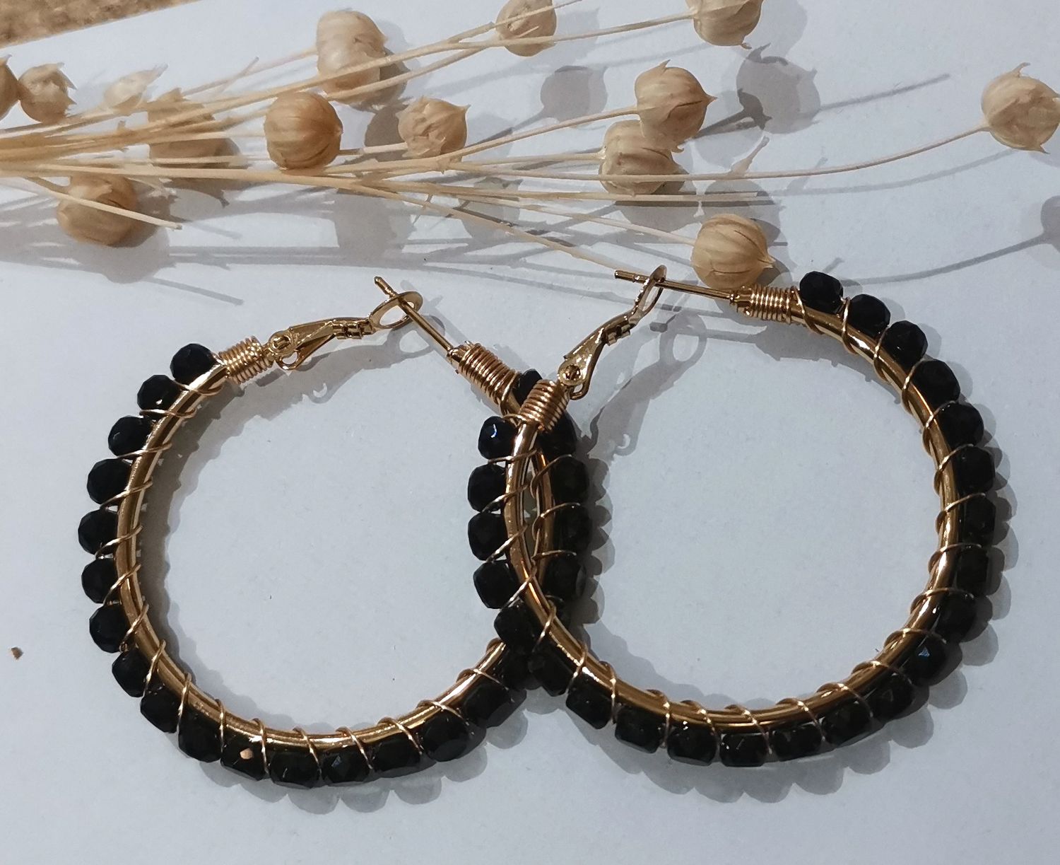 Boucles d&#39;oreilles en acier inoxydable, en perles noires