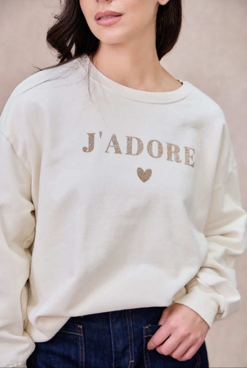 Sweat &quot;J&#39;adore&quot; écru