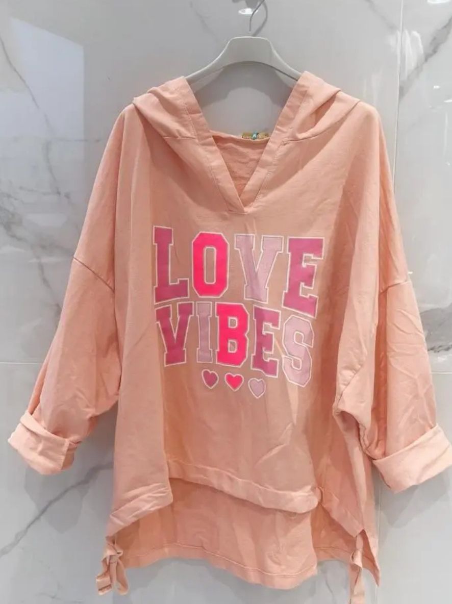 Sweat saumon à capuche &quot;Love vibes&quot;