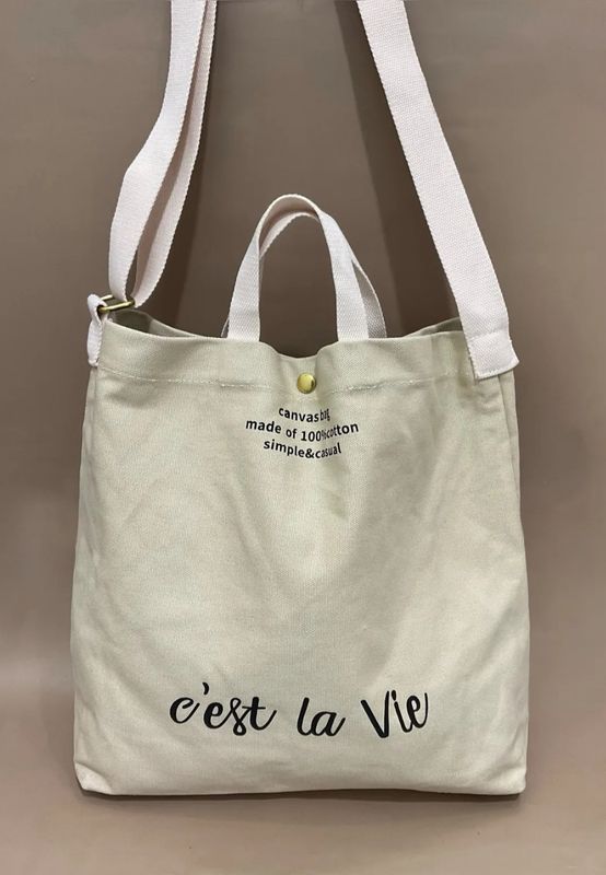 Sac crème en toile &quot;C&#39;est la vie&quot;