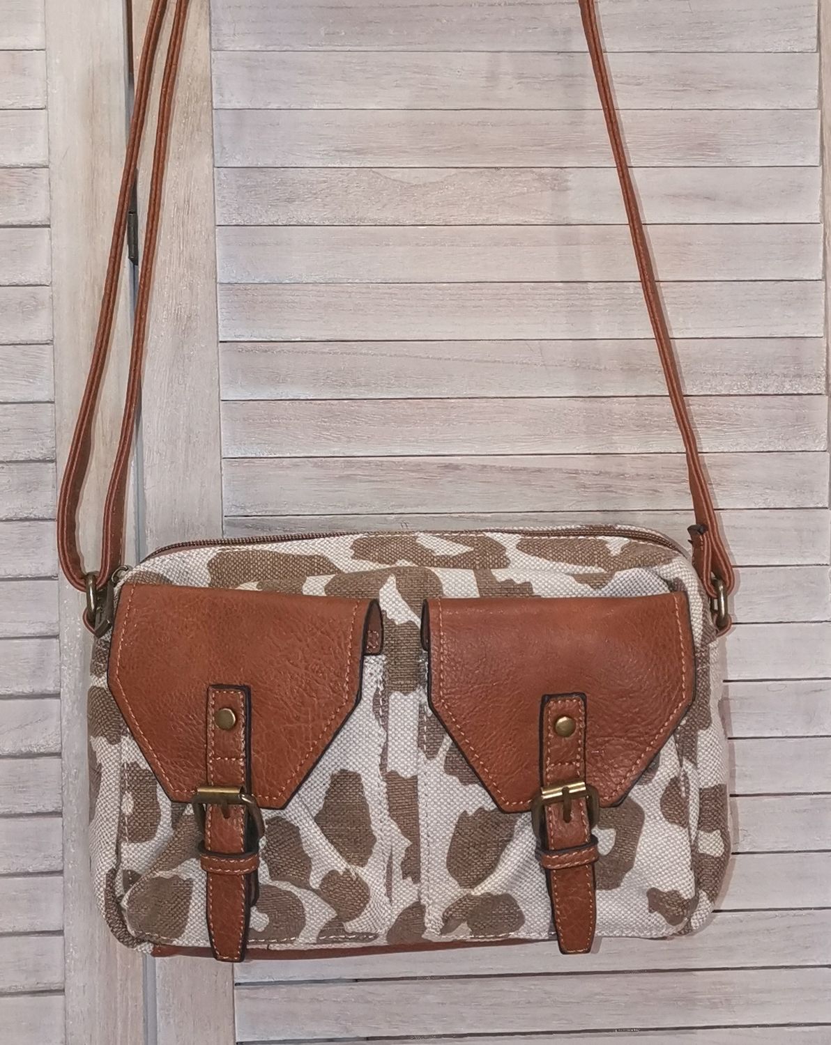 Sac bandoulière caramel et beige