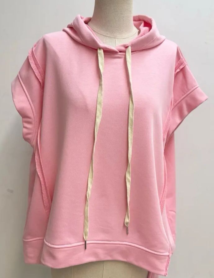 Sweat rose sans manches à capuche