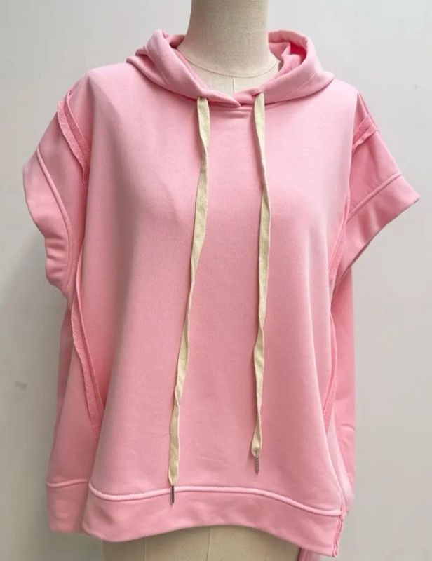 Sweat rose sans manches à capuche