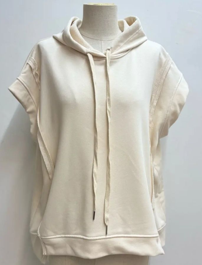 Sweat beige sans manches à capuche
