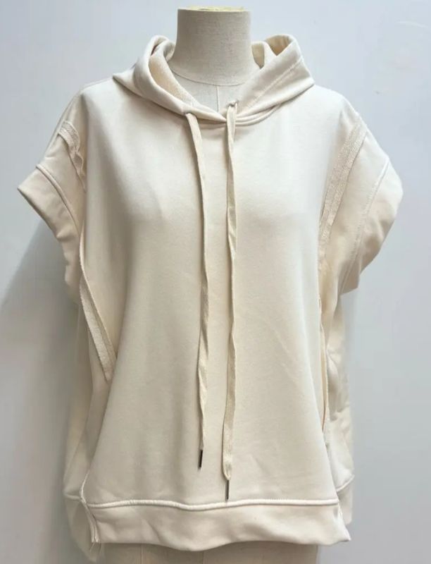 Sweat beige sans manches à capuche