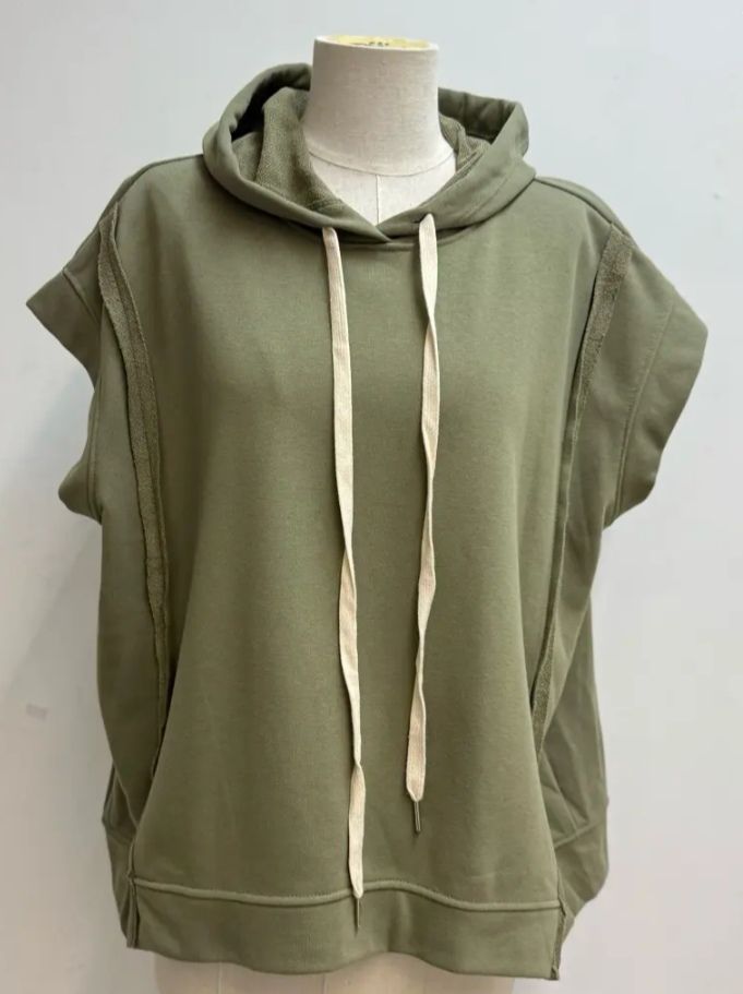 Sweat kaki sans manches à capuche