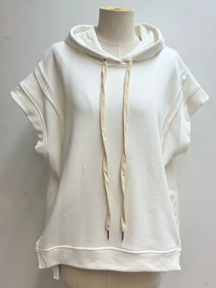 Sweat blanc sans manches à capuche