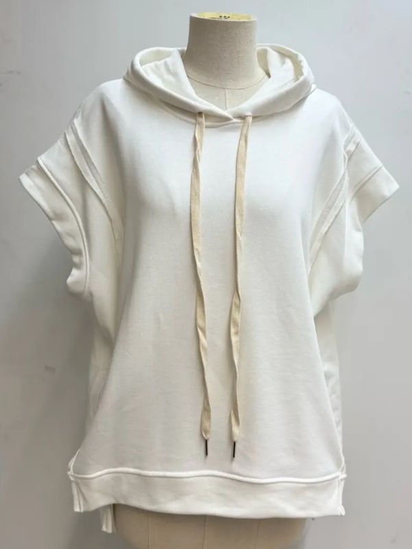 Sweat blanc sans manches à capuche