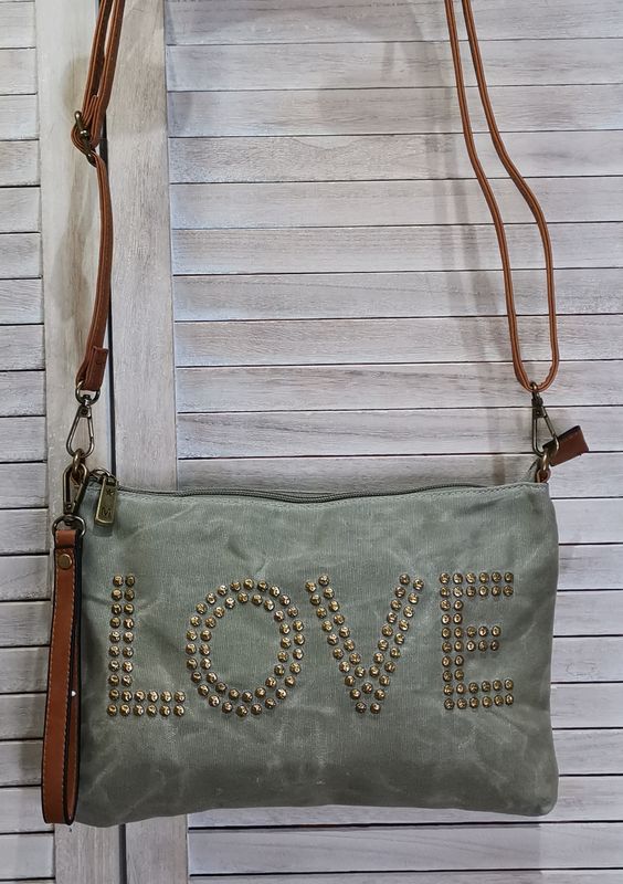 Sac pochette bandoulière kaki &quot;LOVE&quot;