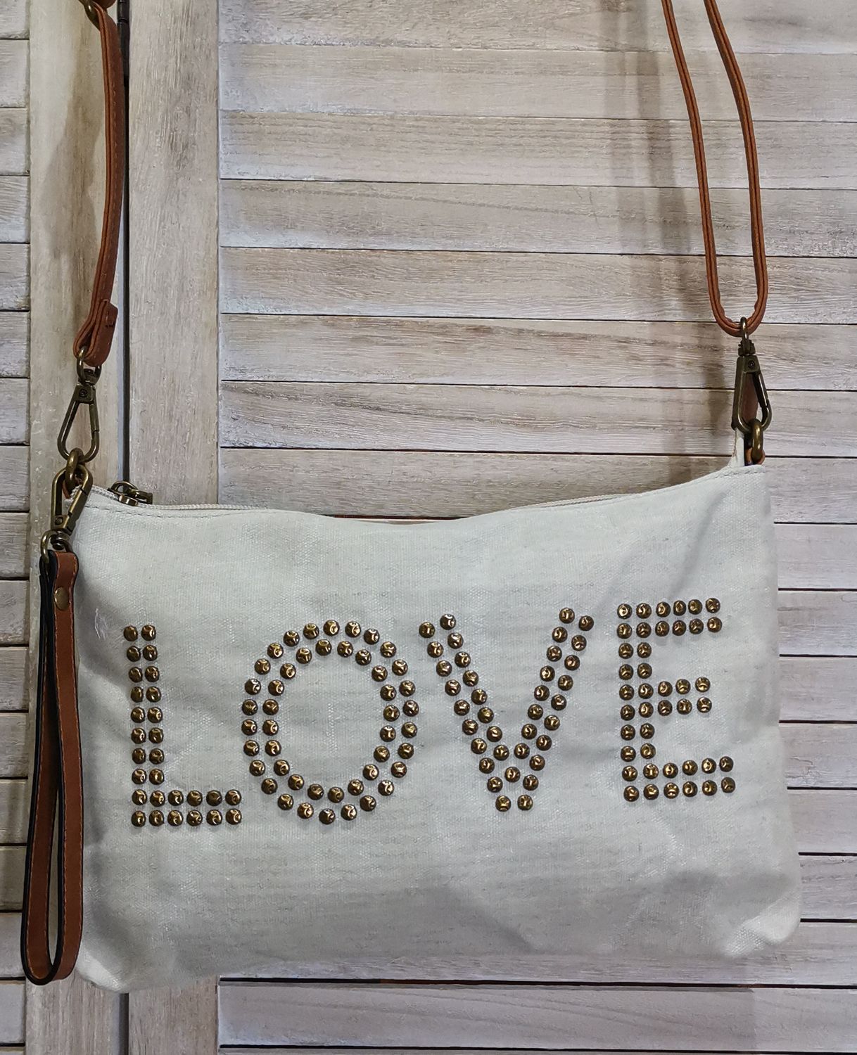 Sac pochette bandoulière  beige &quot;LOVE&quot;