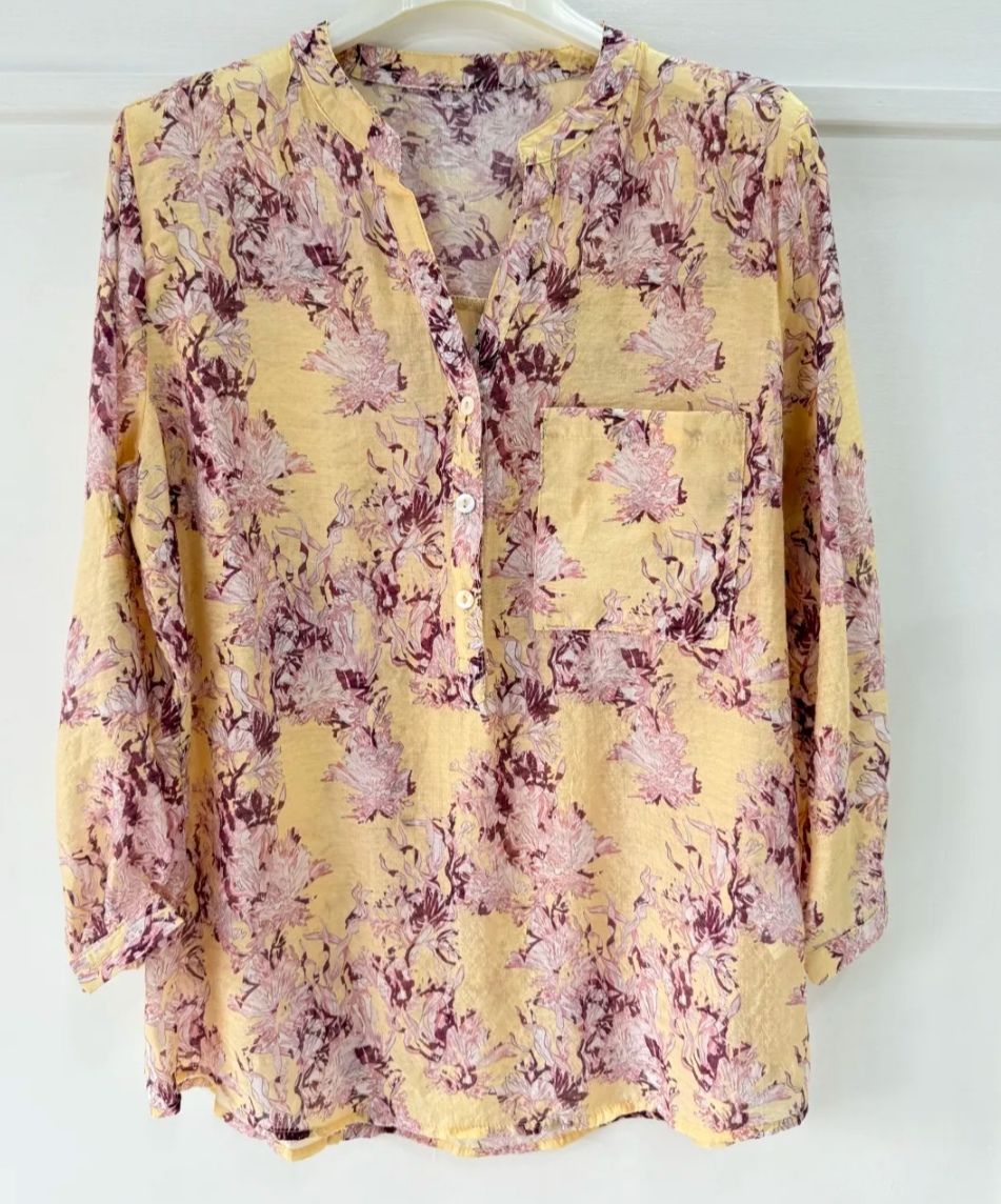 Chemise à motifs jaune et rose