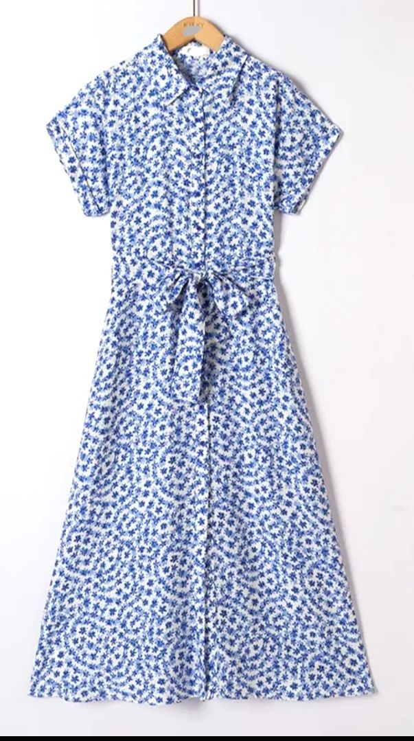 Robe longues  à fleurs bleues et blanches
